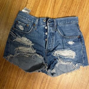 Levi's Blue Distressed Jean Shorts